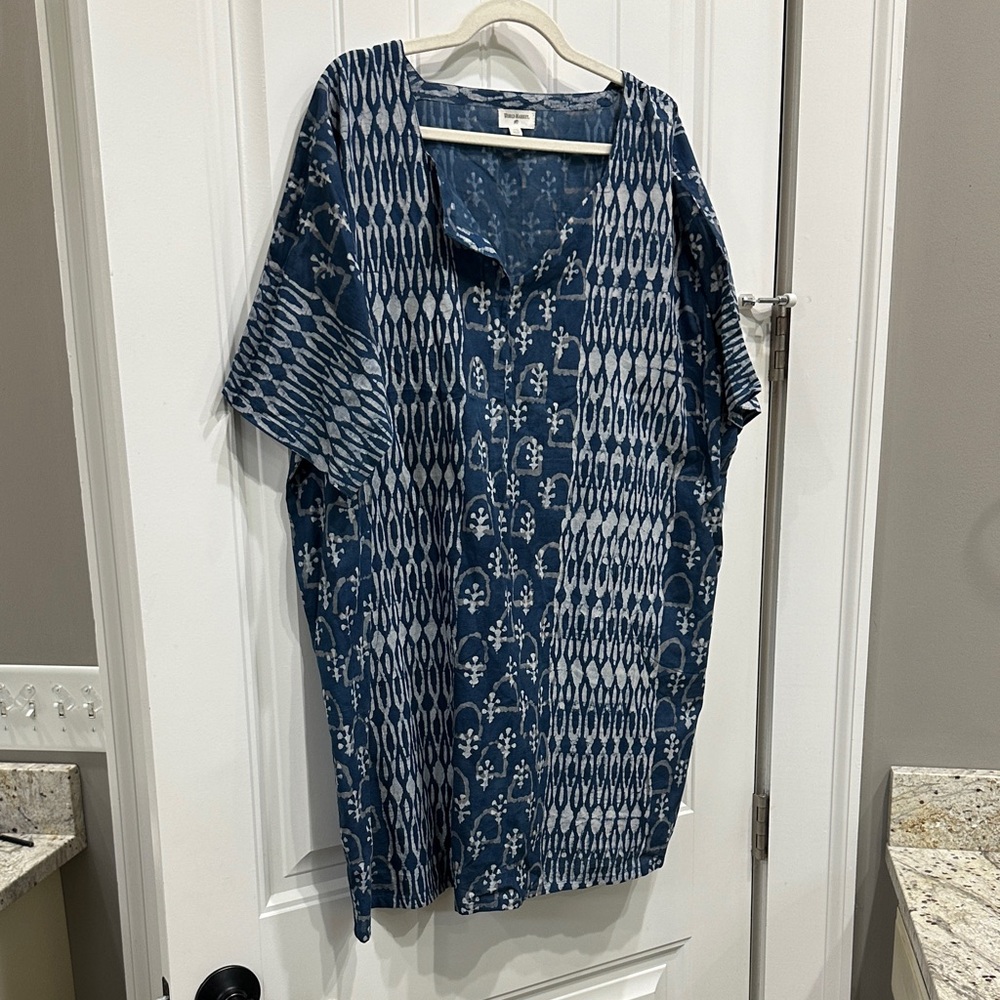 Cost Plus World Market Blue Tie-Dye Kaftan
